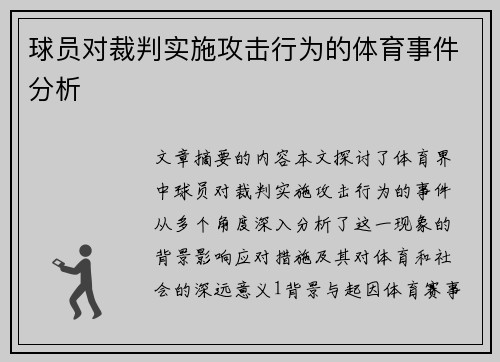 球员对裁判实施攻击行为的体育事件分析